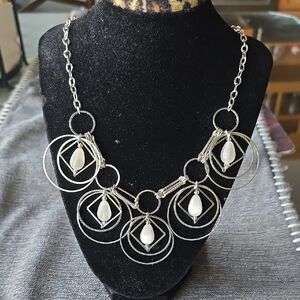 Chicos Brand~ Silver Tone Necklace with White Accents